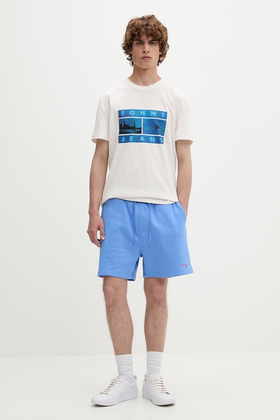 Tommy Jeans t-shirt ανδρικό βαμβακερό DM0DM23191 μπεζ AW26