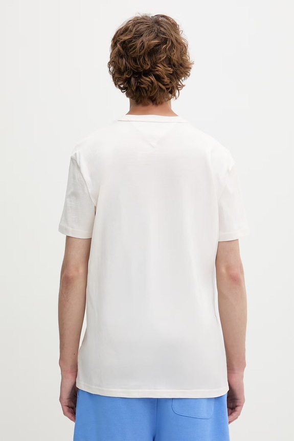 Ρούχα Tommy Jeans t-shirt ανδρικό βαμβακερό DM0DM23191 μπεζ