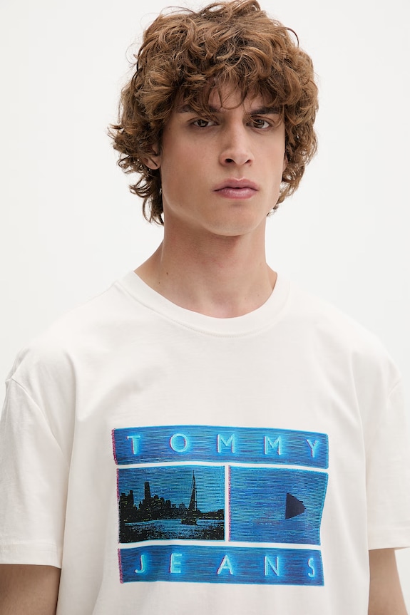 Tommy Jeans t-shirt ανδρικό βαμβακερό μπεζ DM0DM23191