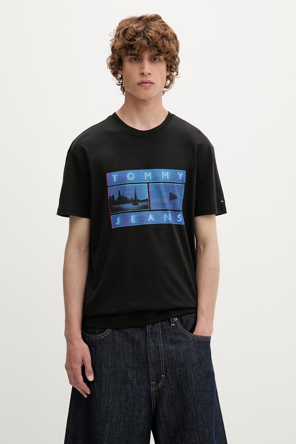 Tommy Jeans t-shirt ανδρικό βαμβακερό μαύρο DM0DM23191