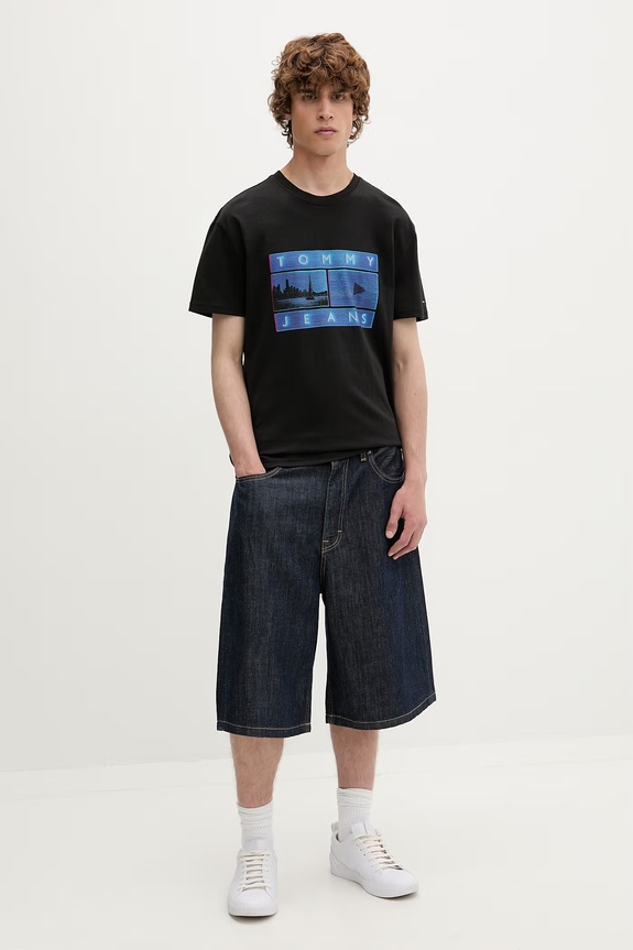 Tommy Jeans t-shirt ανδρικό βαμβακερό DM0DM23191 μαύρο AW26