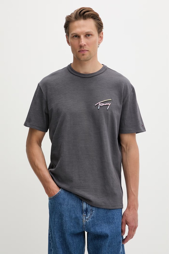 Ρούχα Tommy Jeans t-shirt Ανδρικό βαμβακερό DM0DM23190 γκρί