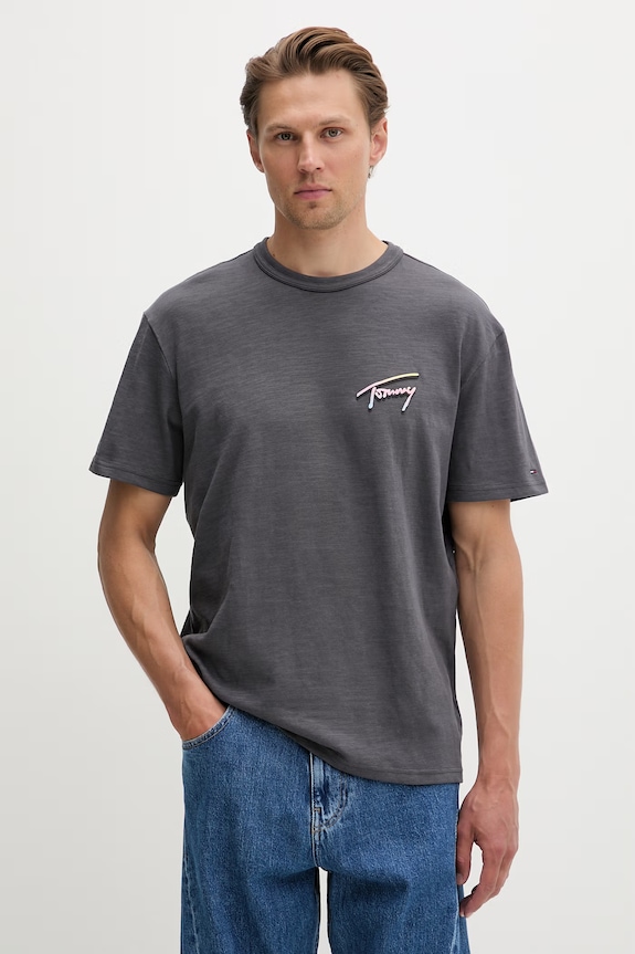 Ρούχα Tommy Jeans t-shirt Ανδρικό βαμβακερό DM0DM23190 γκρί