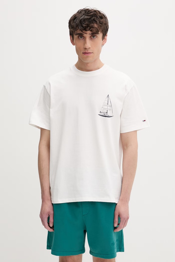 Ρούχα Tommy Jeans t-shirt ανδρικό βαμβακερό DM0DM23184 λευκό