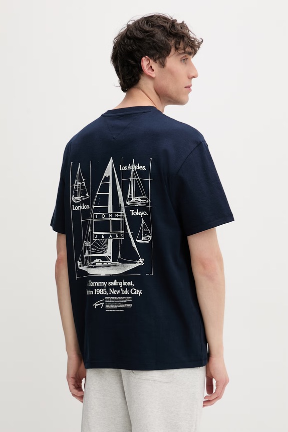 Tommy Jeans t-shirt ανδρικό βαμβακερό σκούρο μπλε DM0DM23184