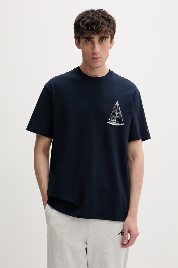 Ρούχα Tommy Jeans t-shirt ανδρικό βαμβακερό DM0DM23184 σκούρο μπλε