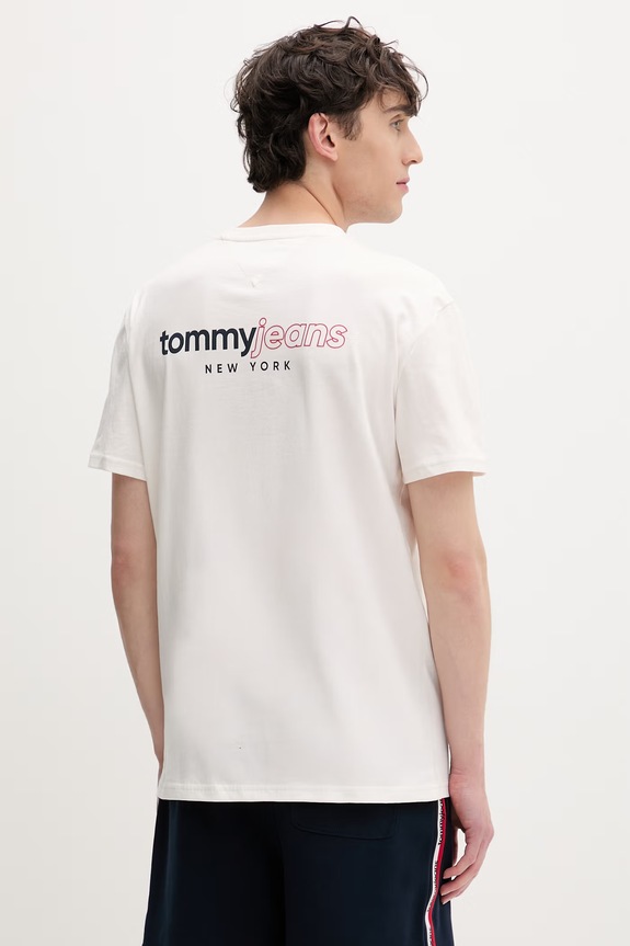 Odzież Tommy Jeans T-shirt męski bawełniany DM0DM23375 beżowy