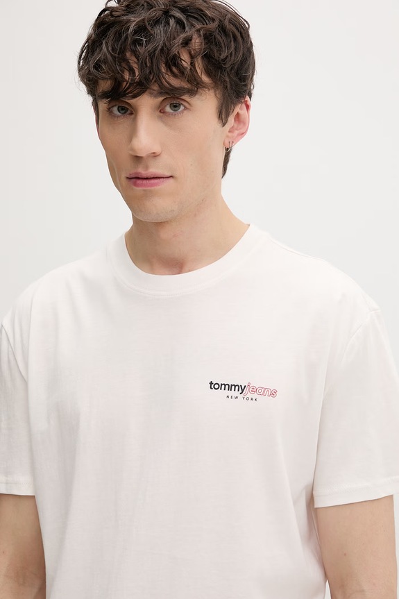 Tommy Jeans T-shirt męski bawełniany beżowy DM0DM23375