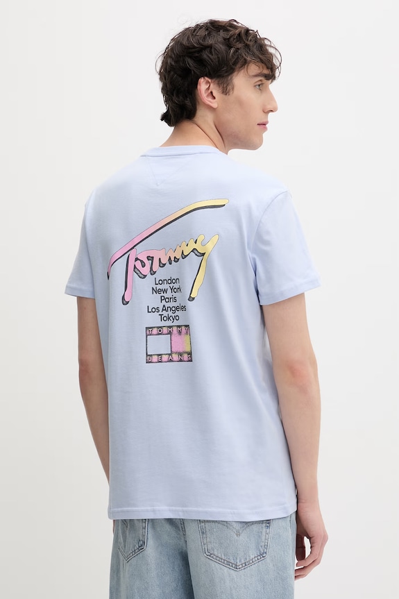 Tommy Jeans T-shirt męski bawełniany niebieski DM0DM23253
