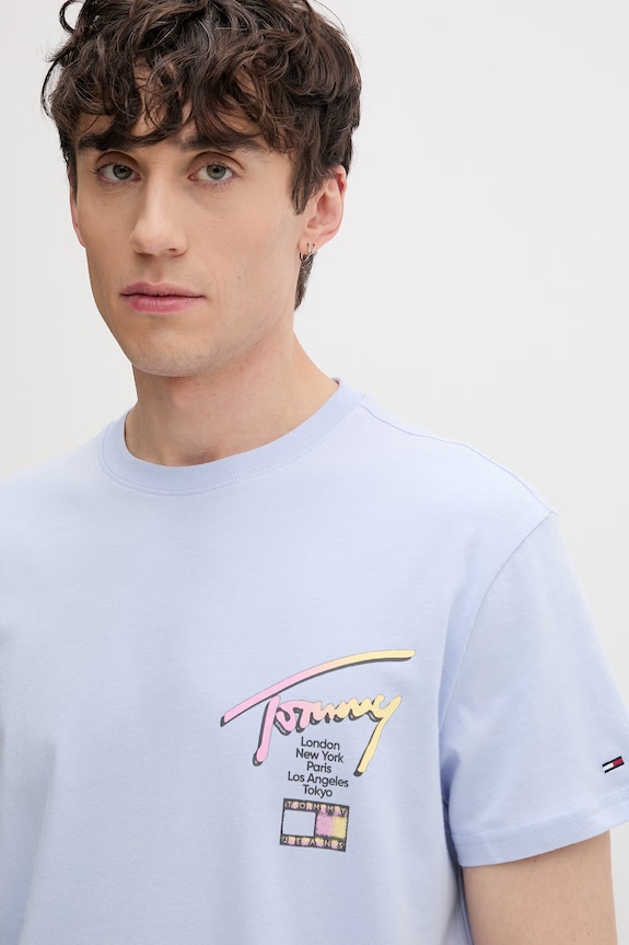 Tommy Jeans T-shirt męski bawełniany niebieski DM0DM23253