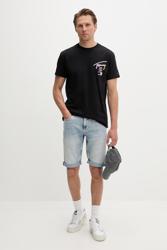 Tommy Jeans T-shirt Ανδρικό βαμβακερό DM0DM23253 μαύρο AW26