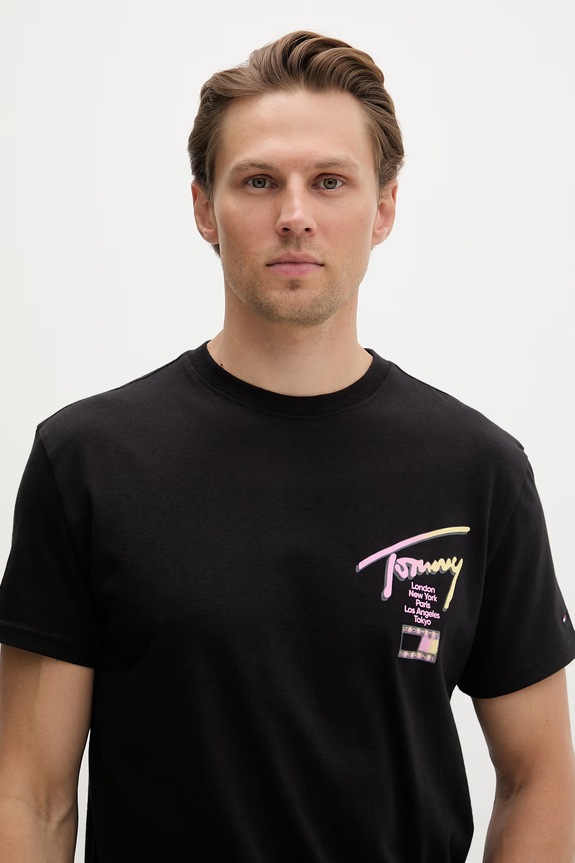 Tommy Jeans T-shirt Ανδρικό βαμβακερό μαύρο DM0DM23253