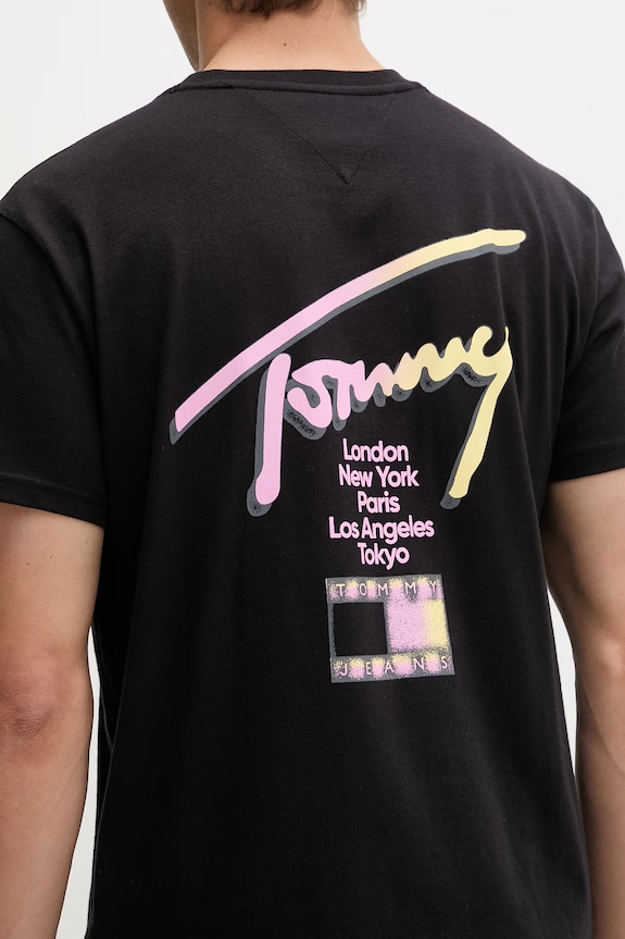 Tommy Jeans T-shirt Ανδρικό βαμβακερό DM0DM23253 μαύρο