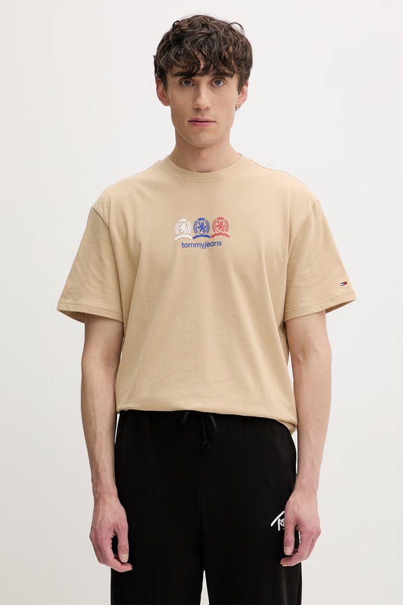 Tommy Jeans majica za muškarce od pamuka bež DM0DM23172