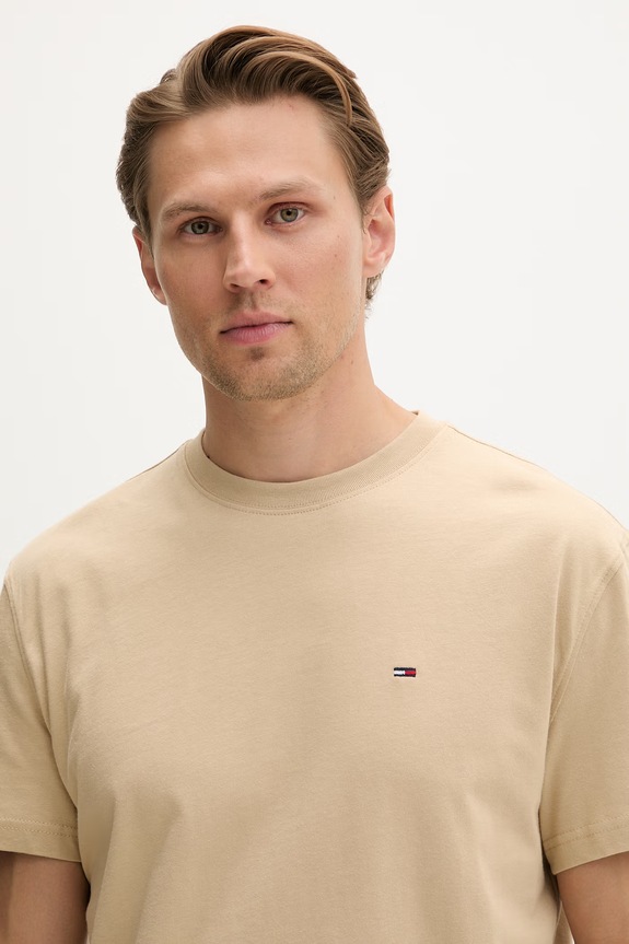 Tommy Jeans T-shirt oversize Ανδρικός βαμβακερός μπεζ DM0DM22504
