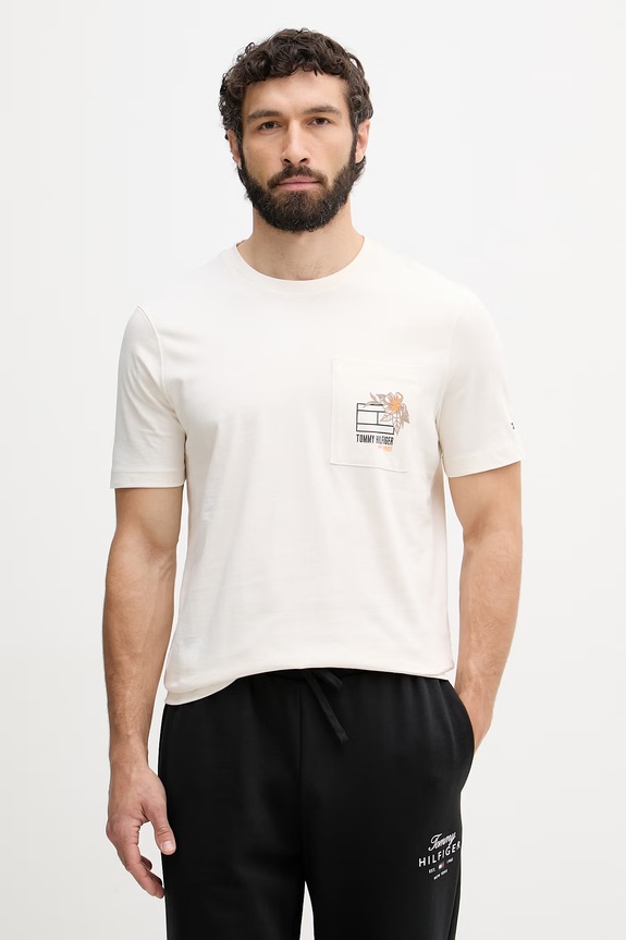 Tommy Hilfiger majica za muškarce od pamuka bež MW0MW44260