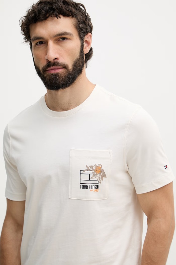 Tommy Hilfiger majica za muškarce od pamuka bež MW0MW44260