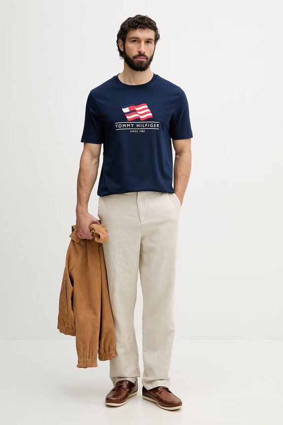 Tommy Hilfiger majica za muškarce od pamuka MW0MW43387 mornarsko plava AW26