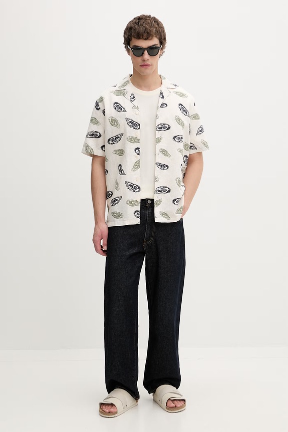 Les Deux T-shirt męski bawełniany 1001976 beżowy AW26