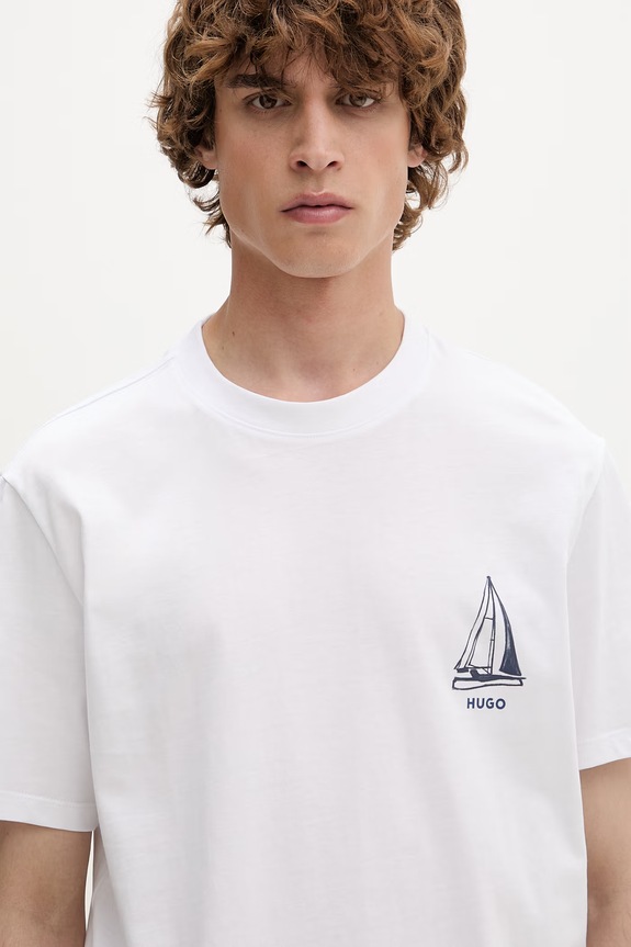 HUGO t-shirt ανδρικό βαμβακερό Disail λευκό 50566029