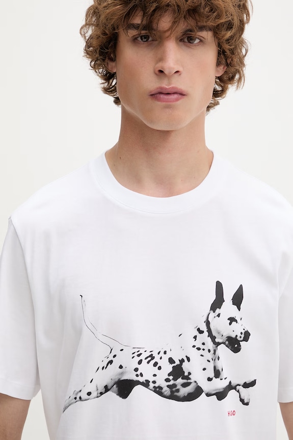 HUGO T-shirt męski bawełniany Dirunn biały 50564143