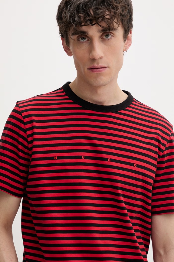 HUGO T-shirt męski bawełniany Demptee czerwony 50563797