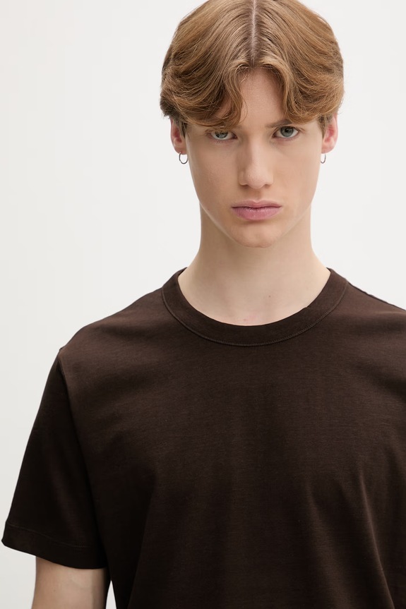 Calvin Klein majica za žene s dodatkom lana smeđa LV04LG206G