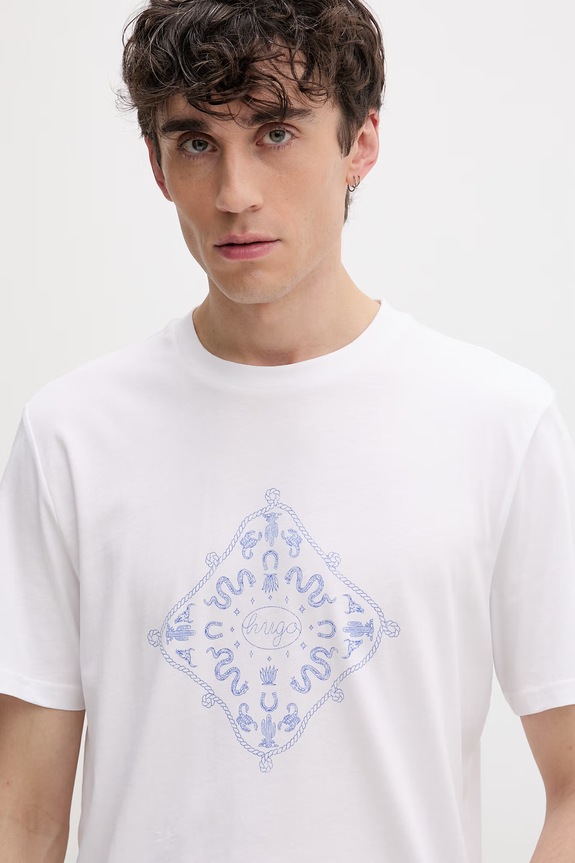 HUGO Blue t-shirt ανδρικό βαμβακερό Nerberri λευκό 50572760