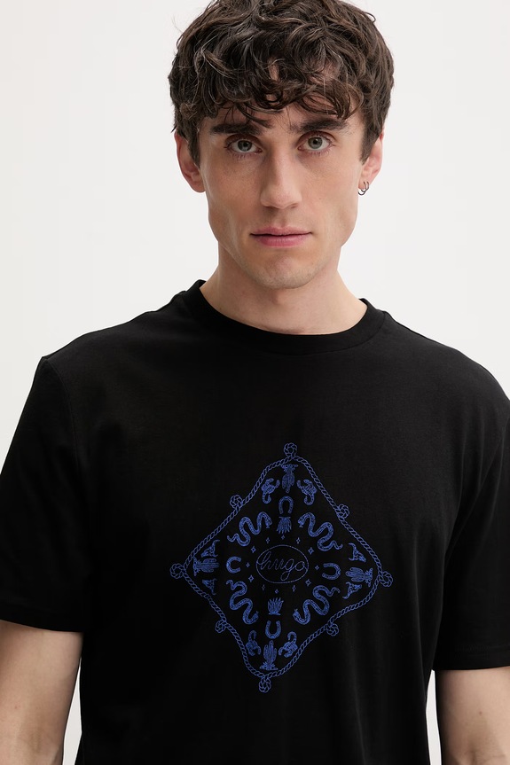 HUGO Blue t-shirt ανδρικό βαμβακερό Nerberri μαύρο 50572760