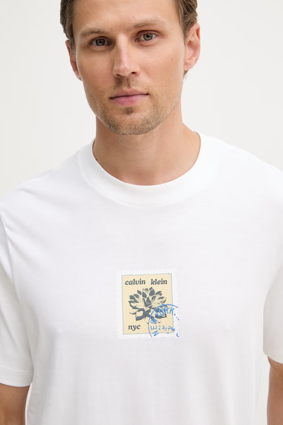 Calvin Klein Jeans T-shirt męski bawełniany beżowy LV04RG817G