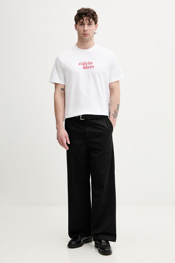 Calvin Klein Jeans T-shirt męski bawełniany LV04RG815G biały AW26