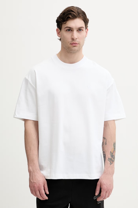 Oblečení Calvin Klein Jeans tričko pánské bavlněné LV04RAB806 bílá
