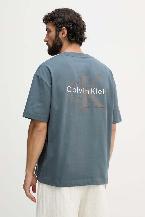 Calvin Klein Jeans T-shirt męski bawełniany turkusowy LV04RAB806