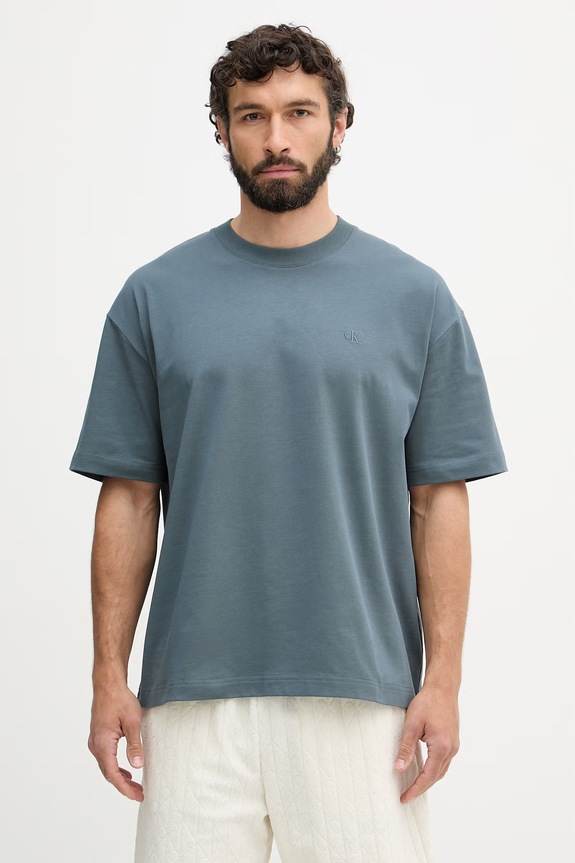 Odzież Calvin Klein Jeans T-shirt męski bawełniany LV04RAB806 turkusowy