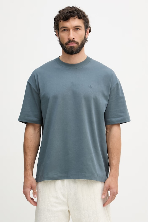 Odzież Calvin Klein Jeans T-shirt męski bawełniany LV04RAB806 turkusowy