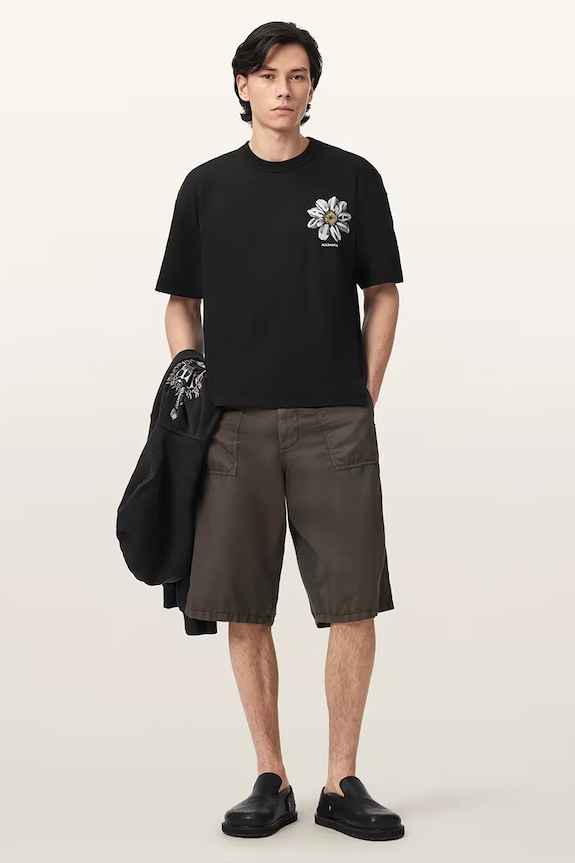 Odzież AllSaints T-shirt oversize męski bawełniany PETALS M062PE czarny