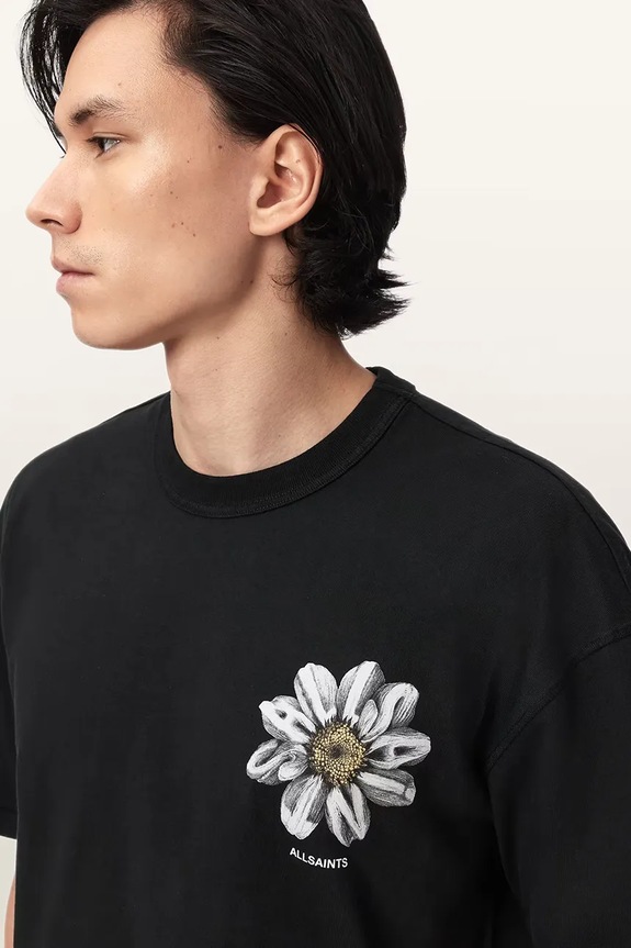 AllSaints T-shirt oversize męski bawełniany PETALS czarny M062PE
