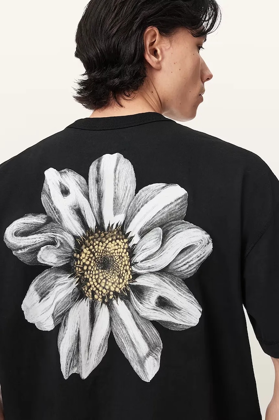 AllSaints T-shirt oversize męski bawełniany PETALS M062PE czarny