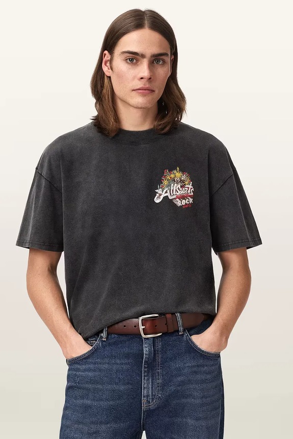 AllSaints T-shirt oversize męski bawełniany ROQUE M054PE czarny AW26