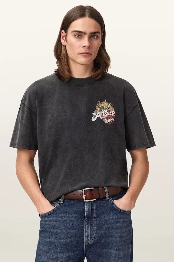 AllSaints T-shirt oversize męski bawełniany ROQUE M054PE czarny AW26
