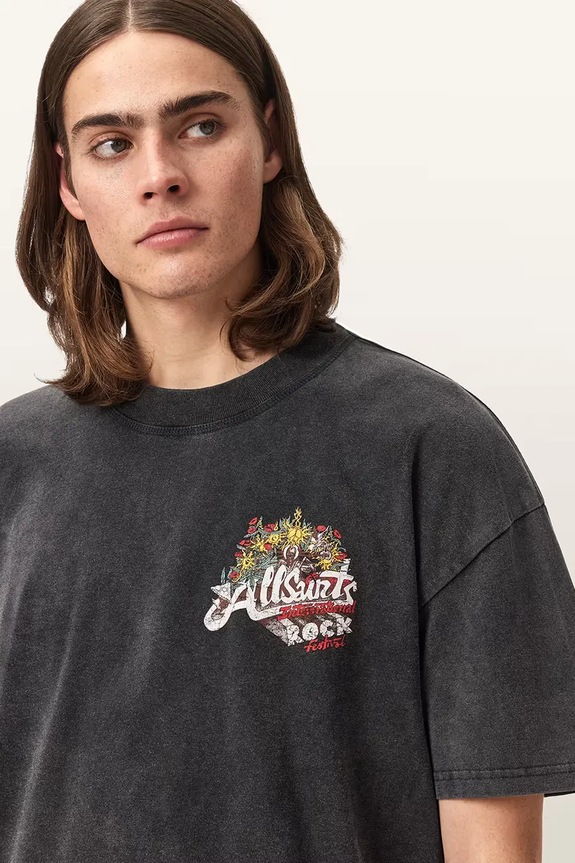 AllSaints T-shirt oversize męski bawełniany ROQUE czarny M054PE