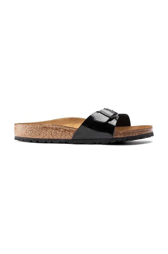 Šľapky Birkenstock Madrid imitácia lakovanej kože čierna 040303