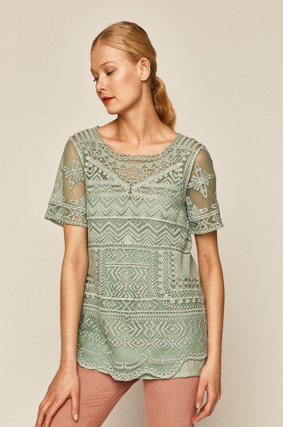 Bluzka damska koronkowa turkusowa turkusowy RS20.BKD501