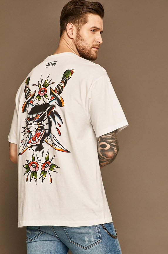 T-shirt męski by Gruby Kruk, Tattoo Konwent biały okrągły biały RS20.TSM569