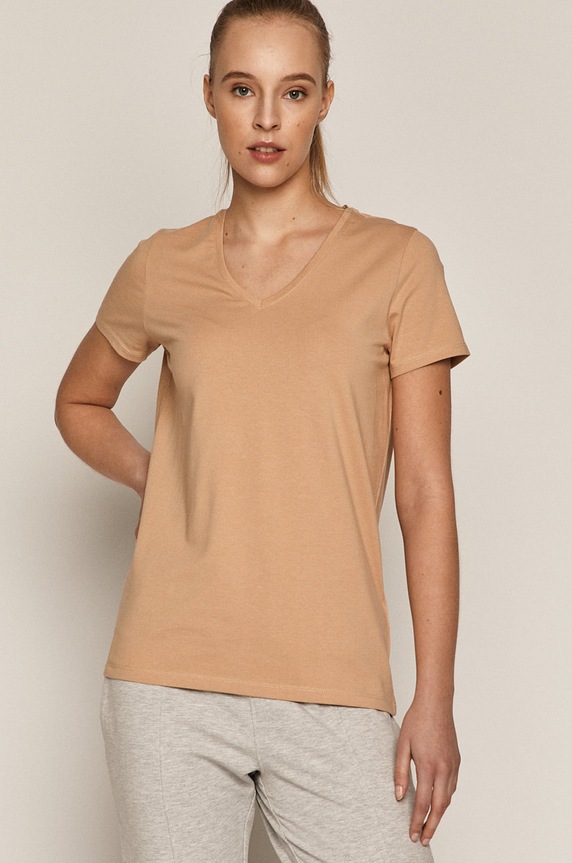 T-shirt damski z bawełny organicznej beżowy Planet friendly beżowy RS21-TSD040