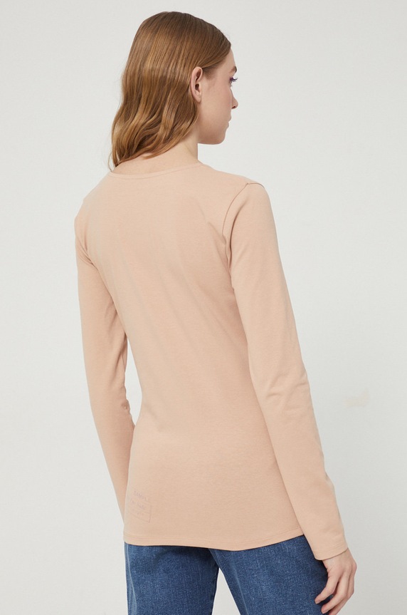 Odzież Longsleeve bawełniany damski gładki z domieszką elastanu beżowy RS22-BUD022 beżowy