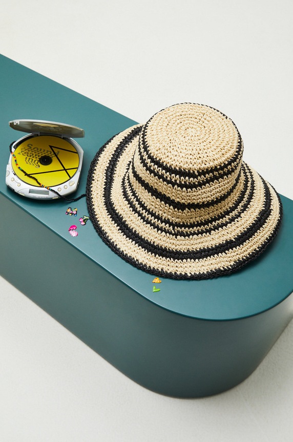 Kapelusz damski z szerokim rondem beżowy wzorzyste beżowy RS22.CAD903