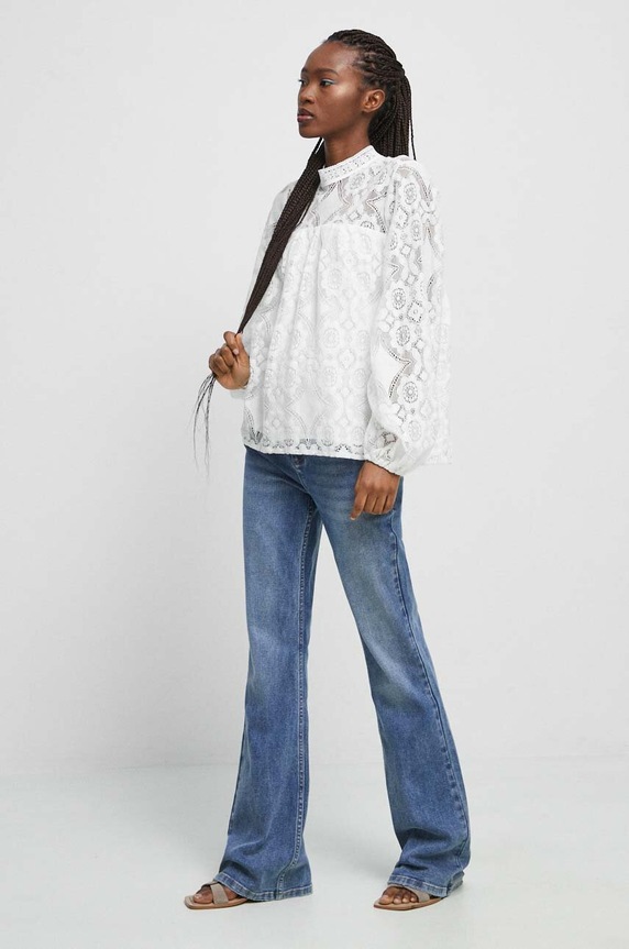 Bluzka damska koronkowa kolor biały regular biały RS23.BDD300