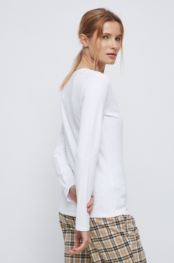 Odzież Longsleeve bawełniany damski gładki z domieszką elastanu kolor biały RS23.BUD011 biały