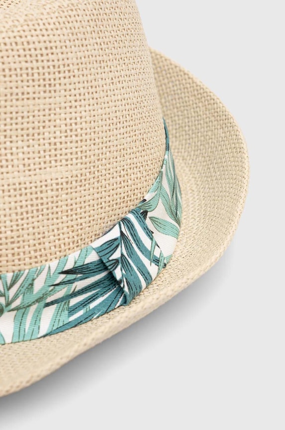 Kapelusz męski pleciony z ozdobną aplikacją kolor beżowy beżowy RS23.CAM703